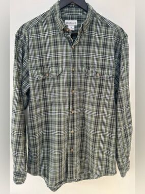 Carhartt Plaid Button Down Shirt Mens Medium Green Workwear Rugged Cotton 21x30